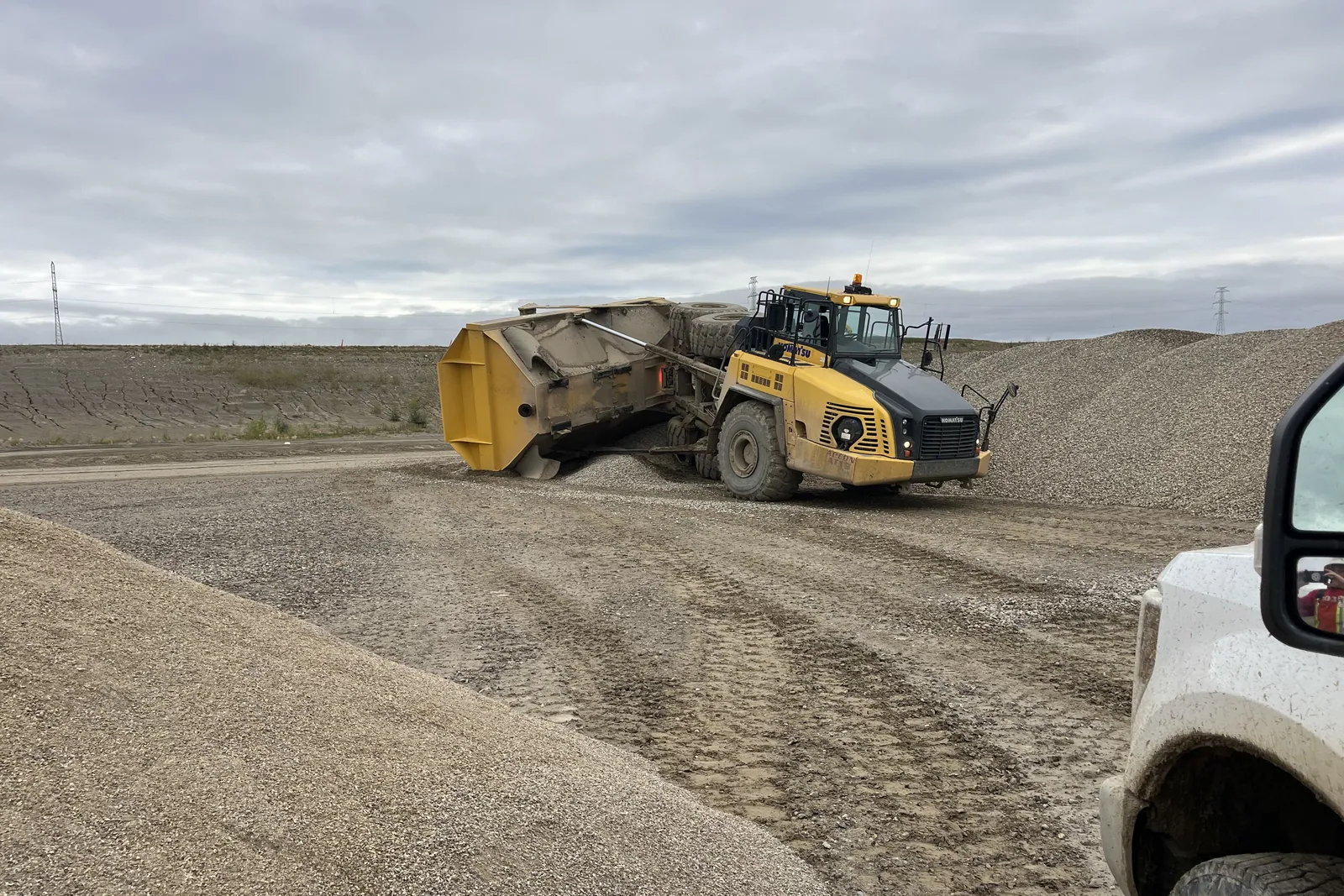 Articulated dump truck on a gravel haul road